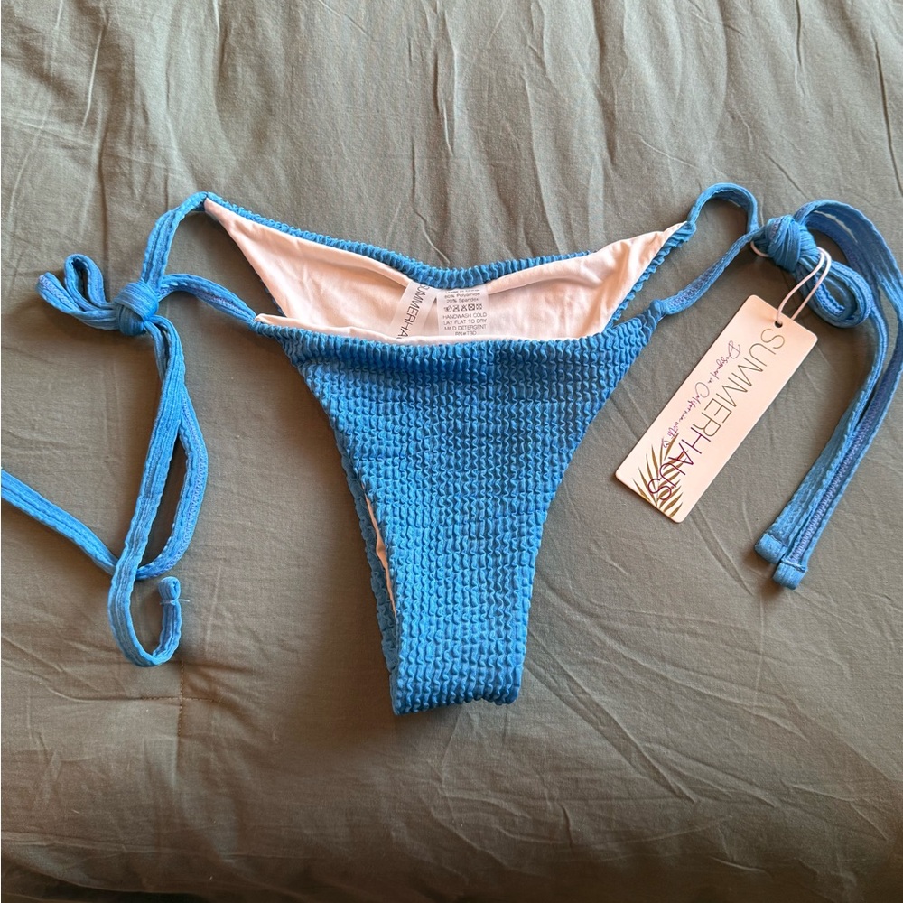 Blue String Bikini Bottom with Cheeky Cut